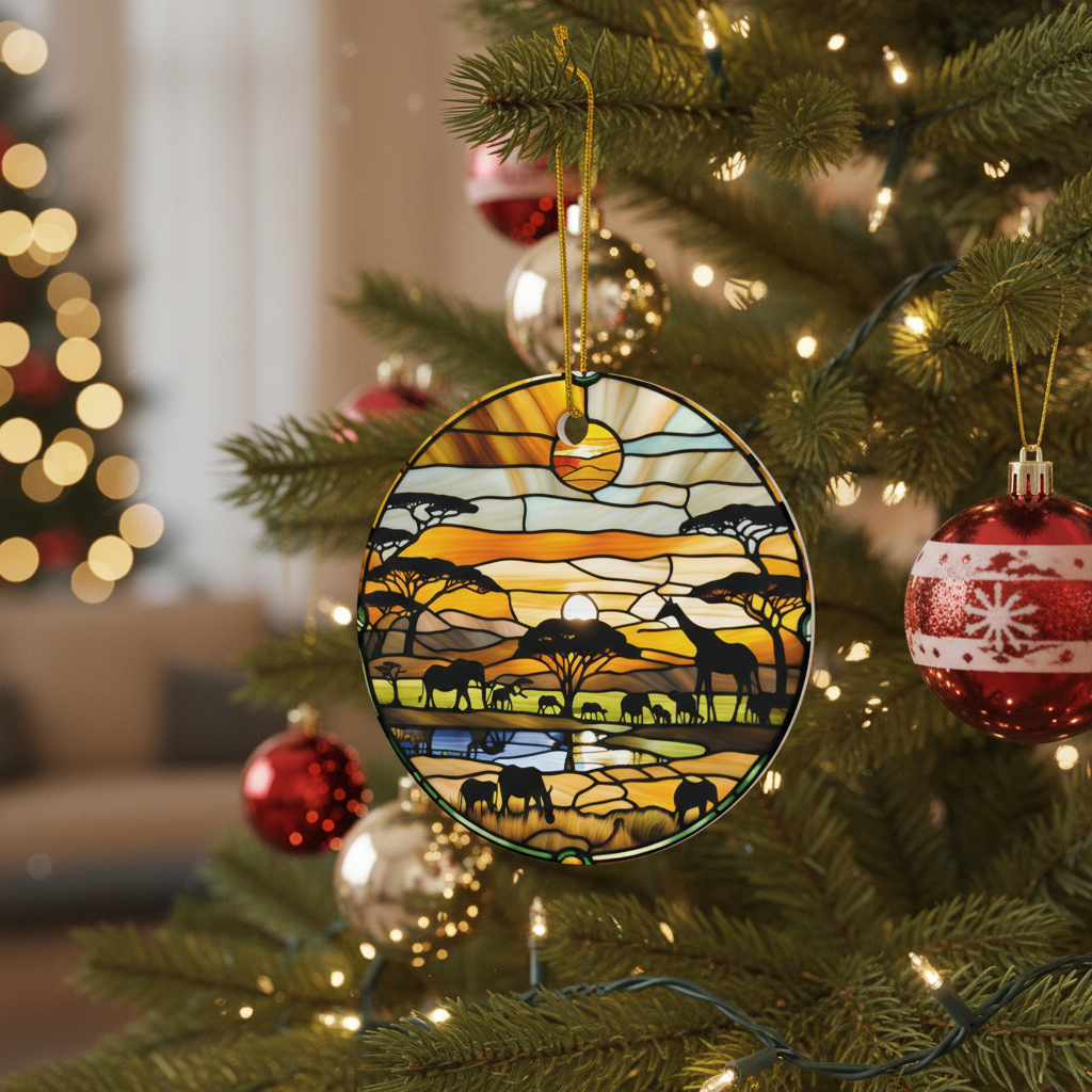 [2D FLAT ACRYLIC] African Safari Animal Ornament – Faux Stained Glass Vacation Keepsake