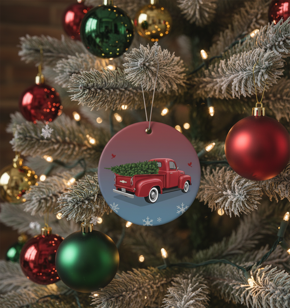 [2D FLAT ACRYLIC] Red Truck Christmas Ornament 2025 | Inspirational Trucker Gift for Holiday Decor