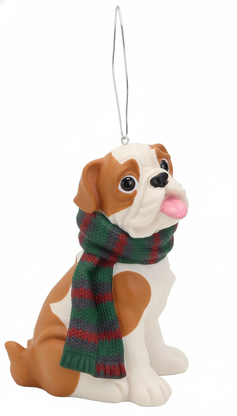 [2D FLAT ACRYLIC] Bulldog Christmas Ornament | Cute Dog Wearing Scarf | Holiday Gift for Pet Lovers 2025