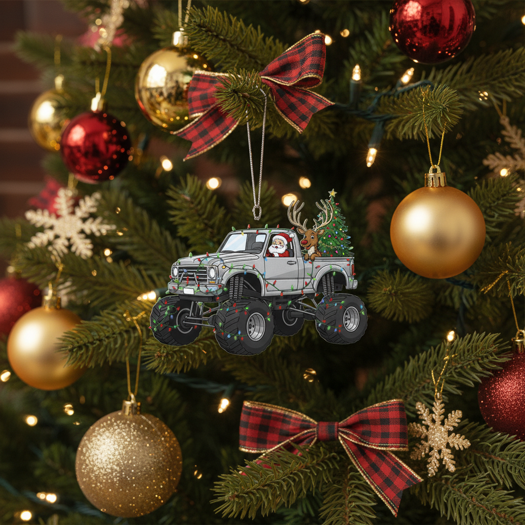 [2D FLAT ACRYLIC] God Bless Truckers Christmas Ornament | Religious Truck Driver Gift for Holiday Decor