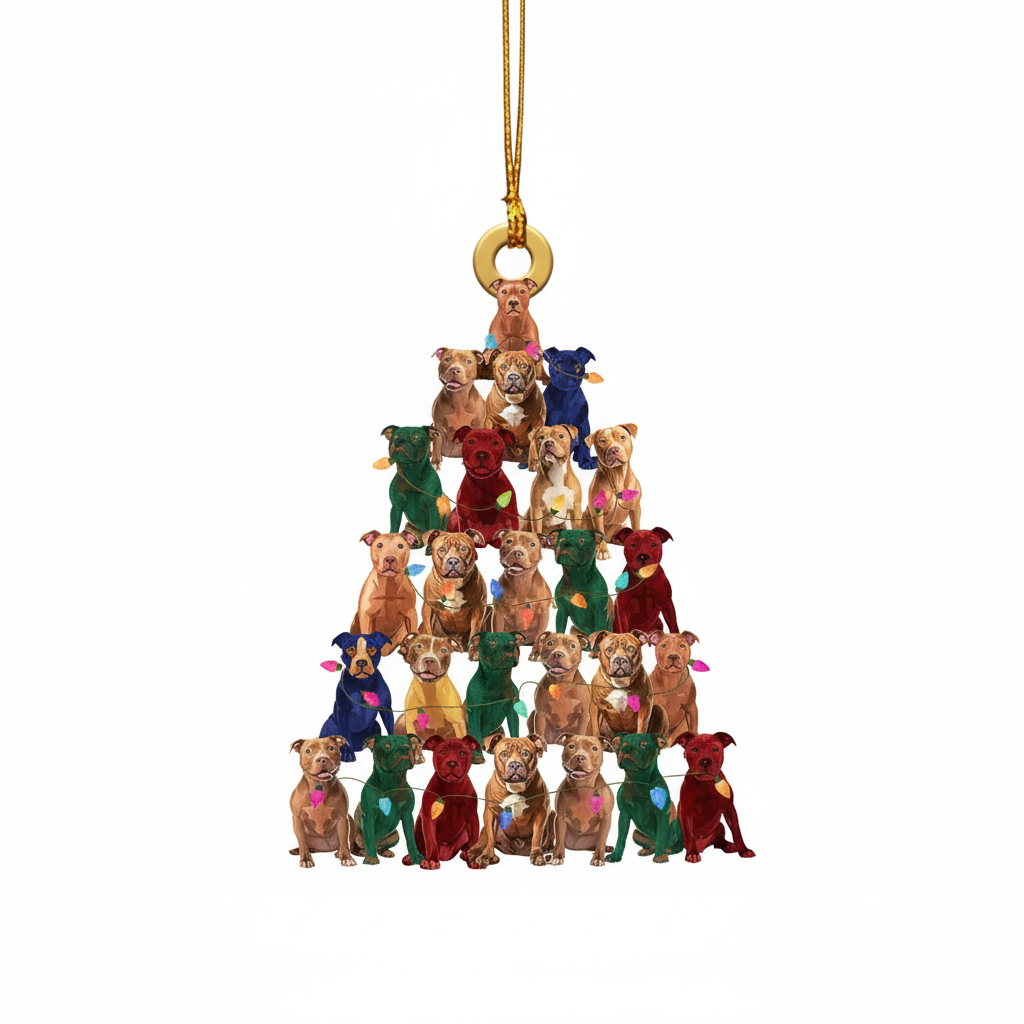 [2D FLAT ACRYLIC] 2D Pitbull Christmas Ornament | Festive Dog Lover Car & Tree Decoration