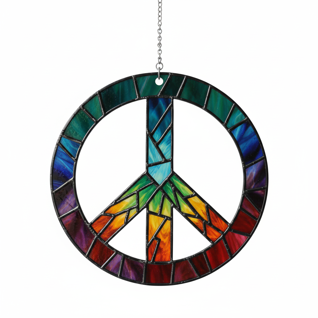 [2D FLAT ACRYLIC] Groovy Peace Sign Suncatcher Ornament – Hippie Car Charm & Window Decor