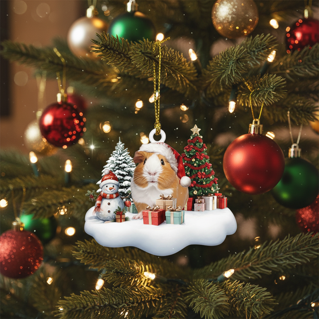 [2D FLAT ACRYLIC] Adorable Guinea Pig Christmas Ornament – Holiday Decor & Pet Lover Gift