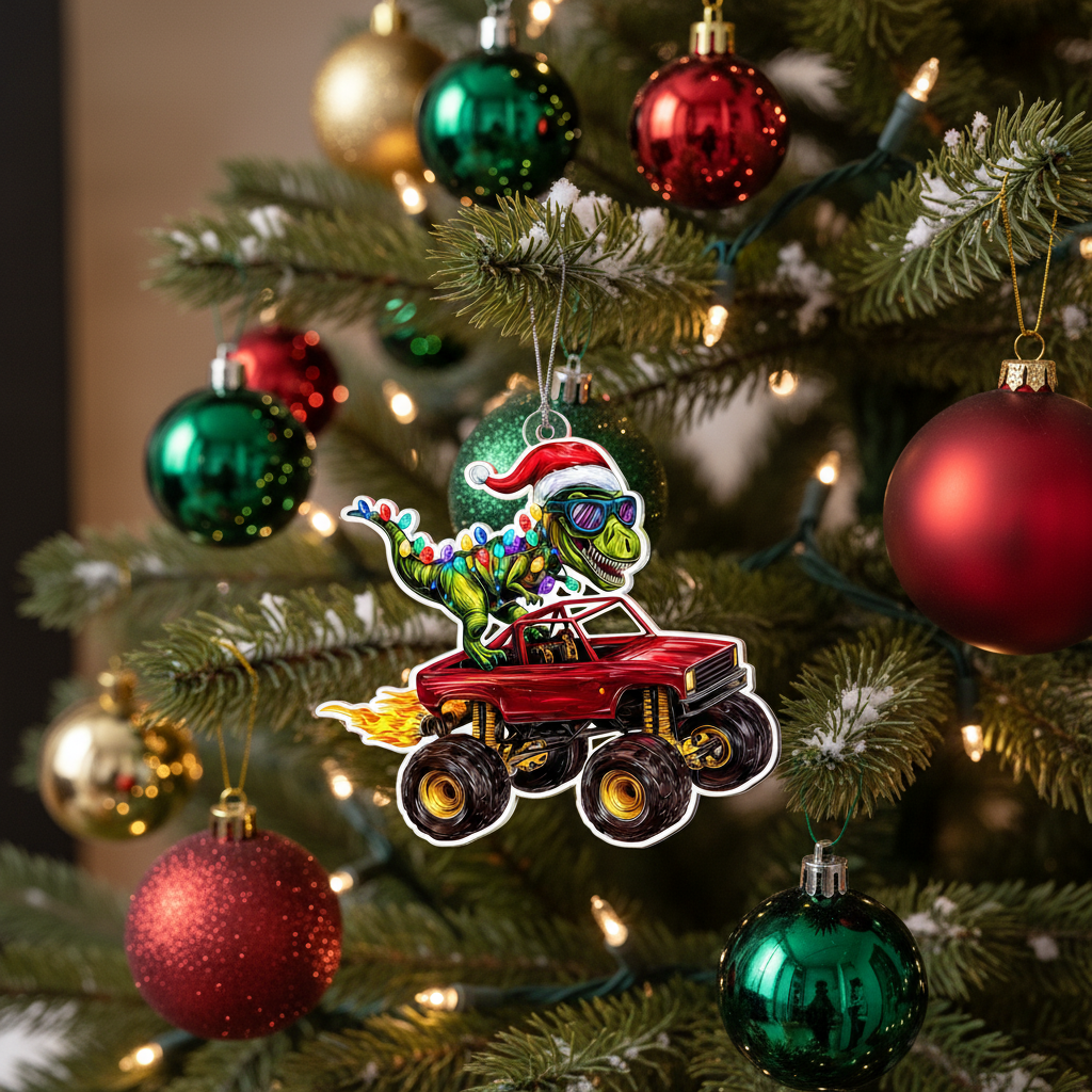 [2D FLAT ACRYLIC] Semi Truck Christmas Ornament | Acrylic Truck Driver Gift | Holiday Decor for Truckers