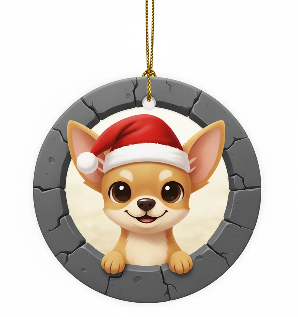[2D FLAT ACRYLIC] Chihuahua Christmas Ornament | Glossy Ceramic Holiday Keepsake Gift for 2025