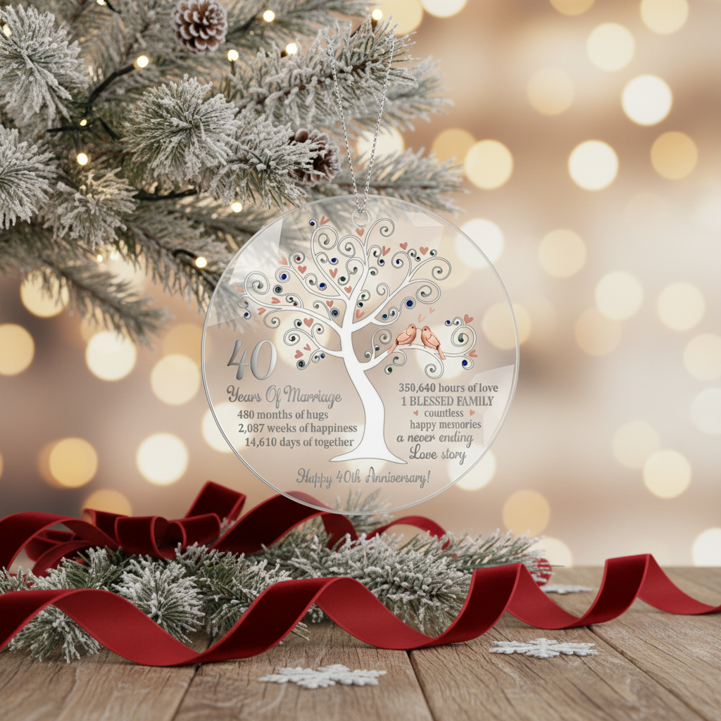 [2D FLAT ACRYLIC] 40th Ruby Wedding Anniversary Glass Ornament – Keepsake Gift for Parents & Couples