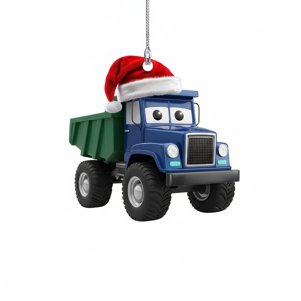 [2D FLAT ACRYLIC] Christmas Dump Truck Ornament | Cute Blue Truck Christmas Decoration | Holiday Gift for Boys