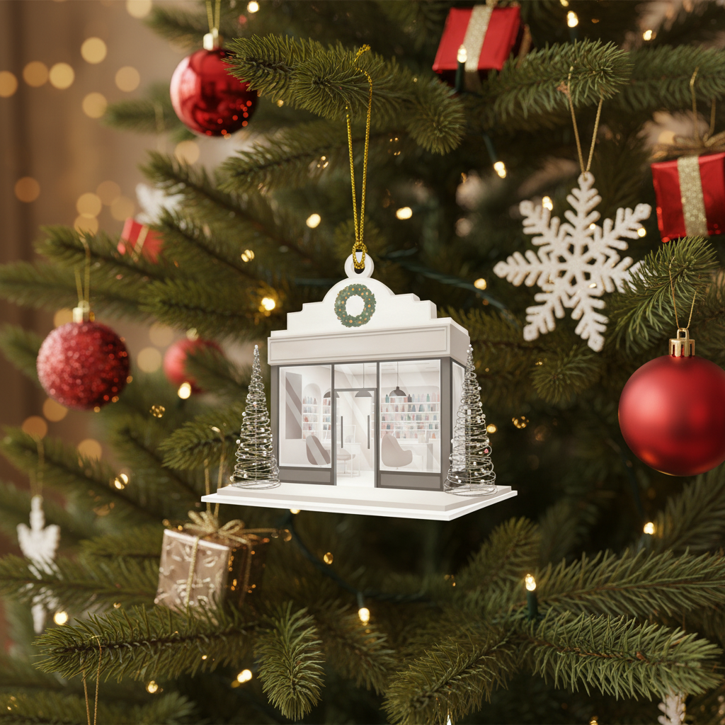 [2D FLAT ACRYLIC] Charming Nail Salon Christmas Ornament – Cozy Holiday Gift for Nail Artists
