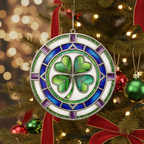 [2D FLAT ACRYLIC] Four Leaf Clover Stained Glass Style Ornament – Personalized Lucky Charm Gift
