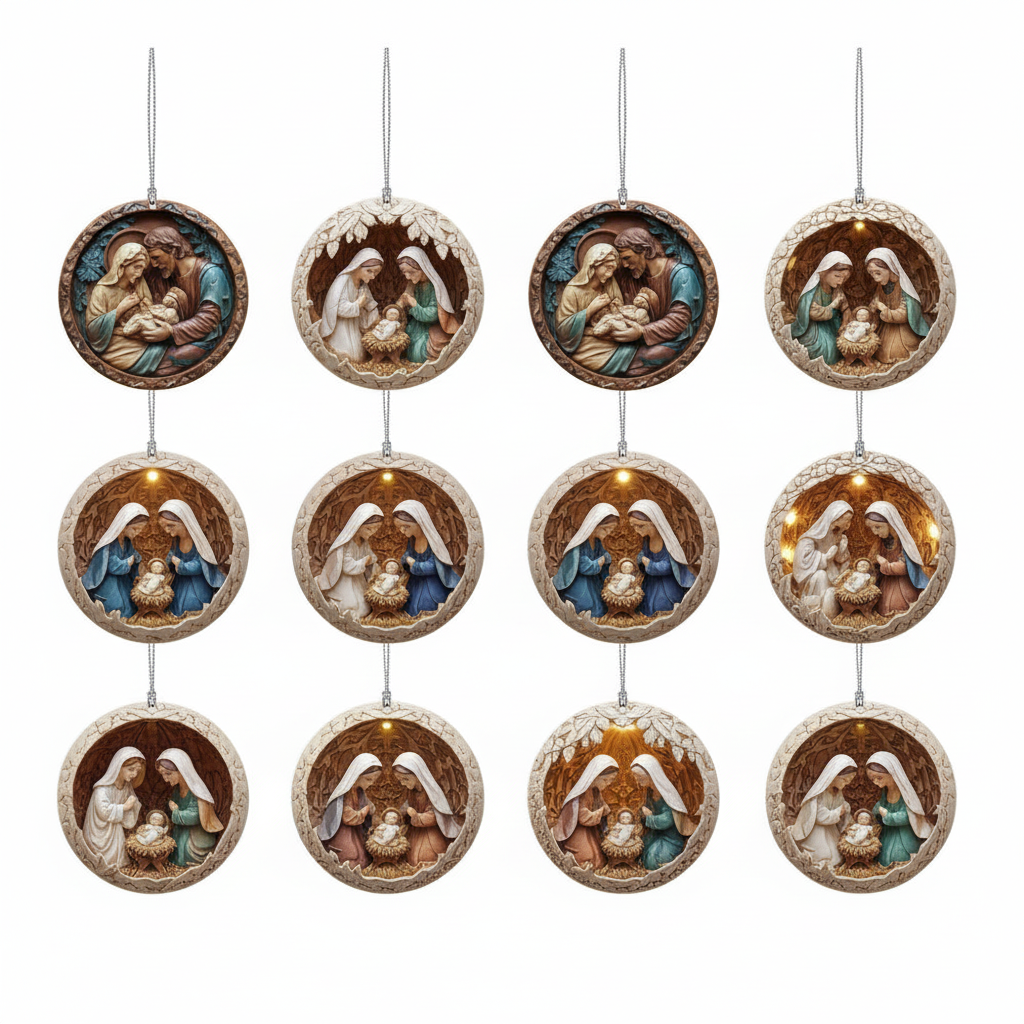 [2D FLAT ACRYLIC] Classic Nativity Scene Ornament – Acrylic Christian Holiday Decor