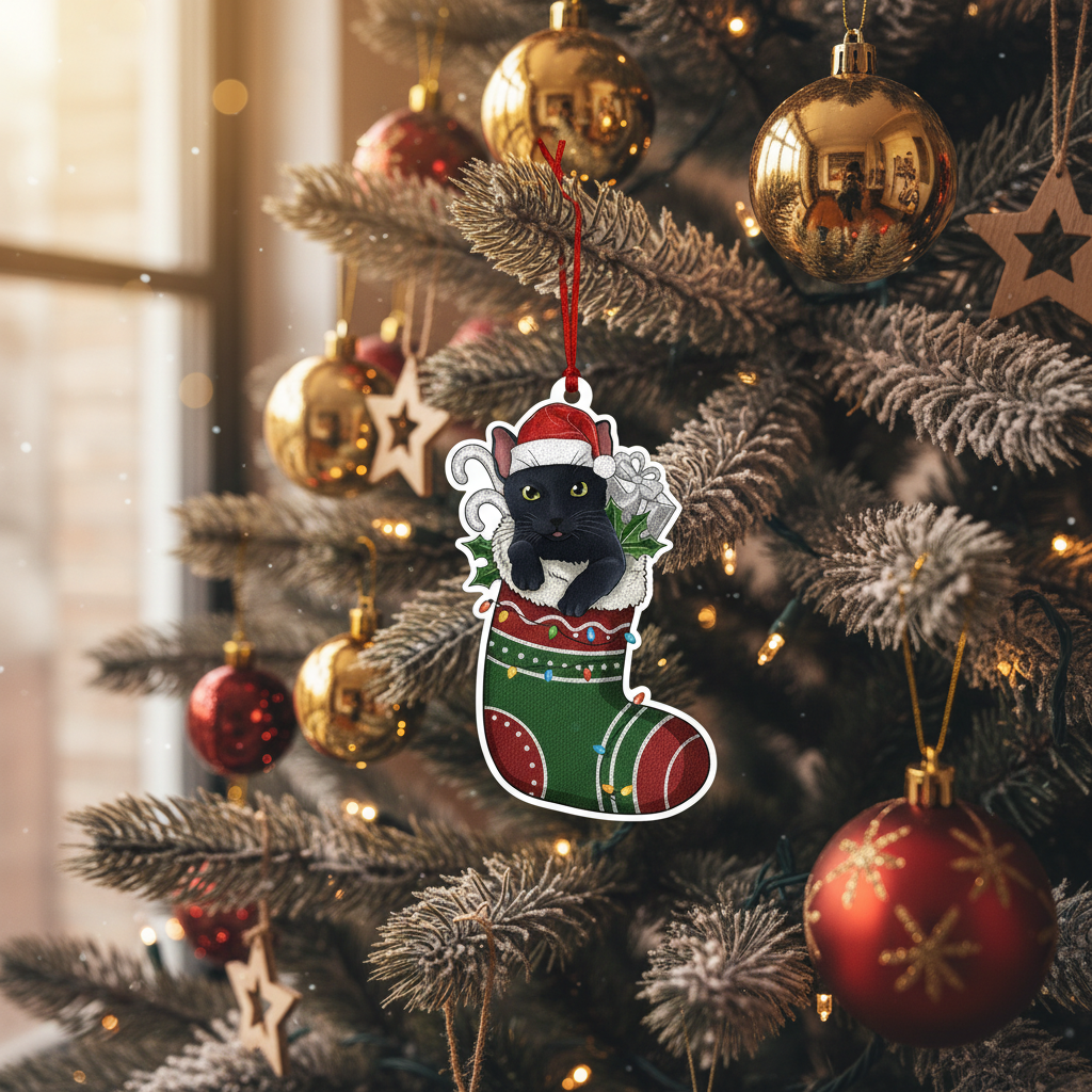 [2D FLAT ACRYLIC] Black Cat Christmas Ornament | Keepsake Holiday Decor for Cat Lovers