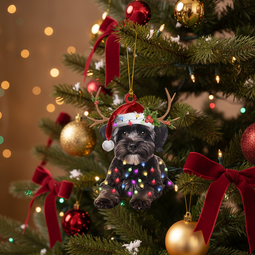 [2D FLAT ACRYLIC] Adorable Schnoodle Christmas Ornament – Festive Dog Lover Keepsake Gift