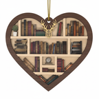[2D FLAT ACRYLIC] Bookshelf Heart Christmas Ornament – Unique 2-Layer Gift for Book Lovers & Readers