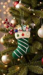 [2D FLAT ACRYLIC] Elegant Metal Christmas Sock Ornament 2025 – Keepsake Holiday Decoration & Gift