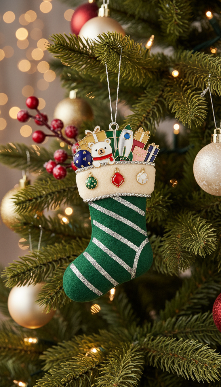 [2D FLAT ACRYLIC] Elegant Metal Christmas Sock Ornament 2025 – Keepsake Holiday Decoration & Gift