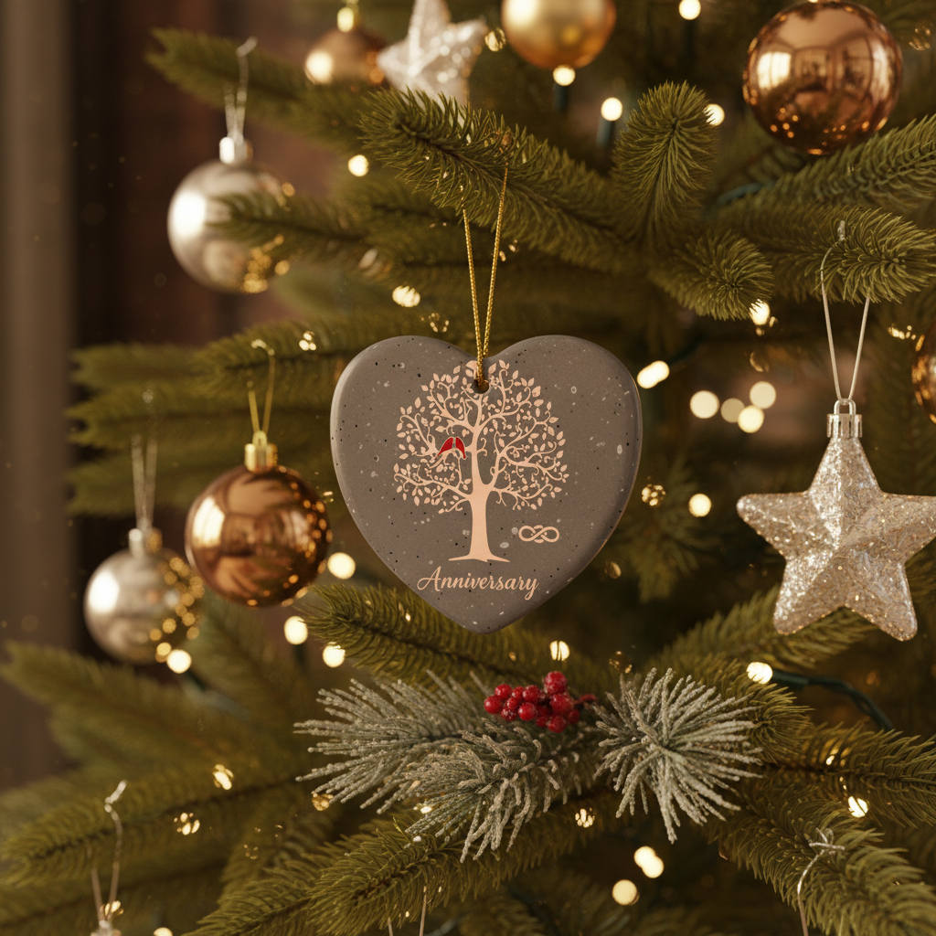 [2D FLAT ACRYLIC] 20th Wedding Anniversary Heart Ornament – Ceramic Keepsake Gift for Couple