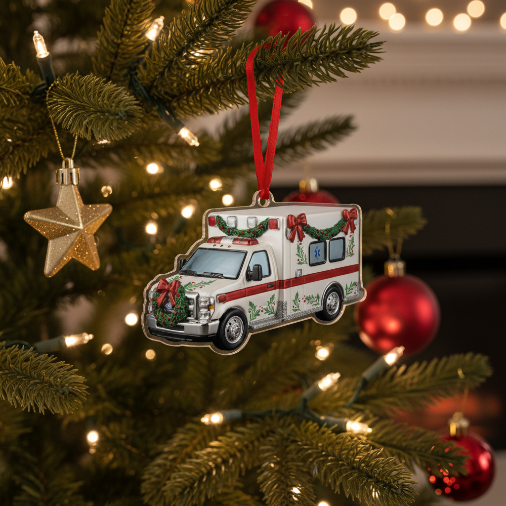 [2D FLAT ACRYLIC] Ambulance Christmas Ornament – Unique Holiday Gift for Paramedics & EMTs
