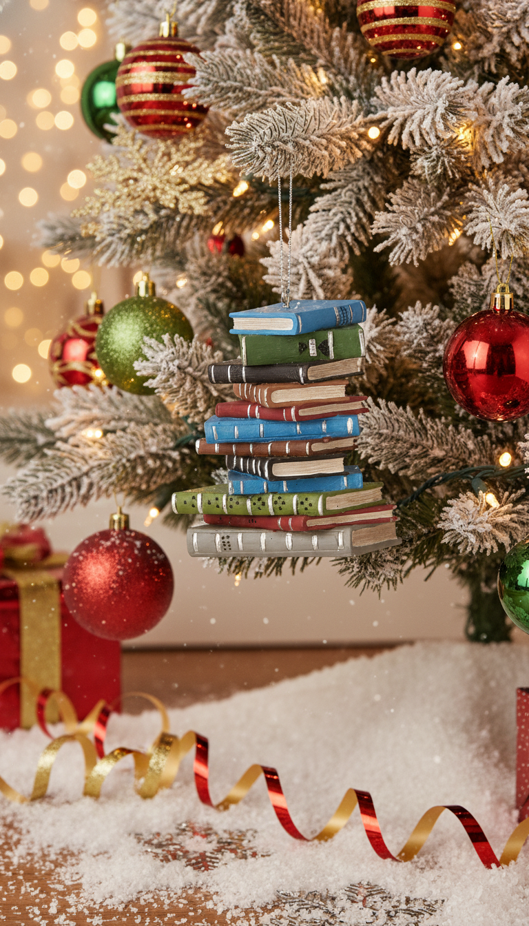 [2D FLAT ACRYLIC] Detailed School Book Stack Christmas Ornament – Perfect Gift for Book Lovers & Teachers