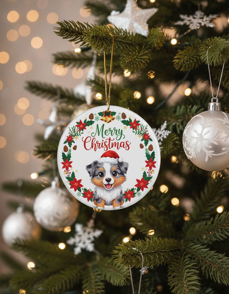 [2D FLAT ACRYLIC] Australian Shepherd Christmas Ornament | Double-Sided Aussie Dog Lover Gift