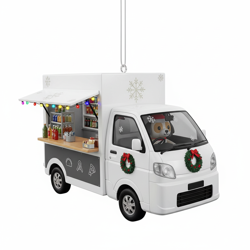 [2D FLAT ACRYLIC] Personalized Food Truck Christmas Ornament | Custom Beverage Truck Gift & Holiday Decor