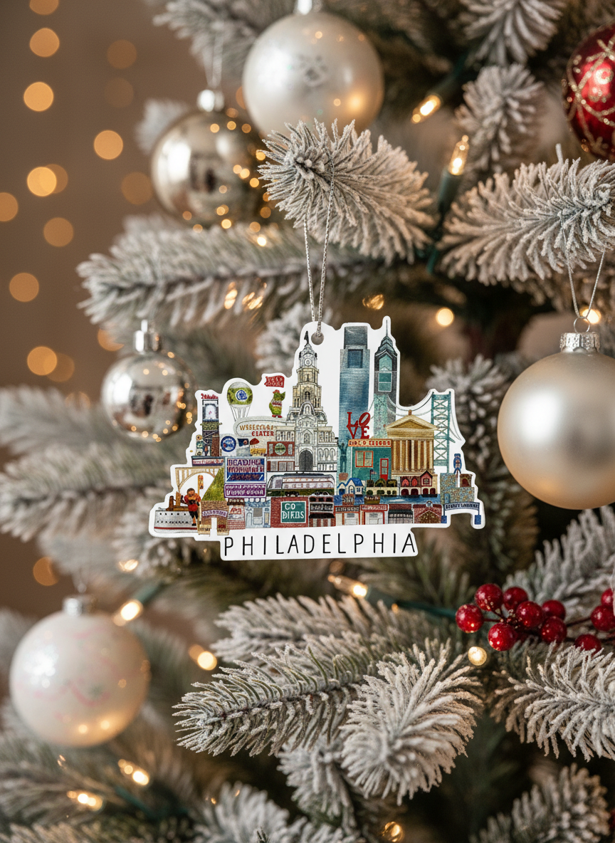 [2D FLAT ACRYLIC] Artistic Philadelphia Christmas Ornament – Unique Holiday Decor Gift