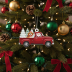 [2D FLAT ACRYLIC] Boston Terrier in Red Truck Christmas Ornament | Dog Lover Holiday Decor & Car Charm