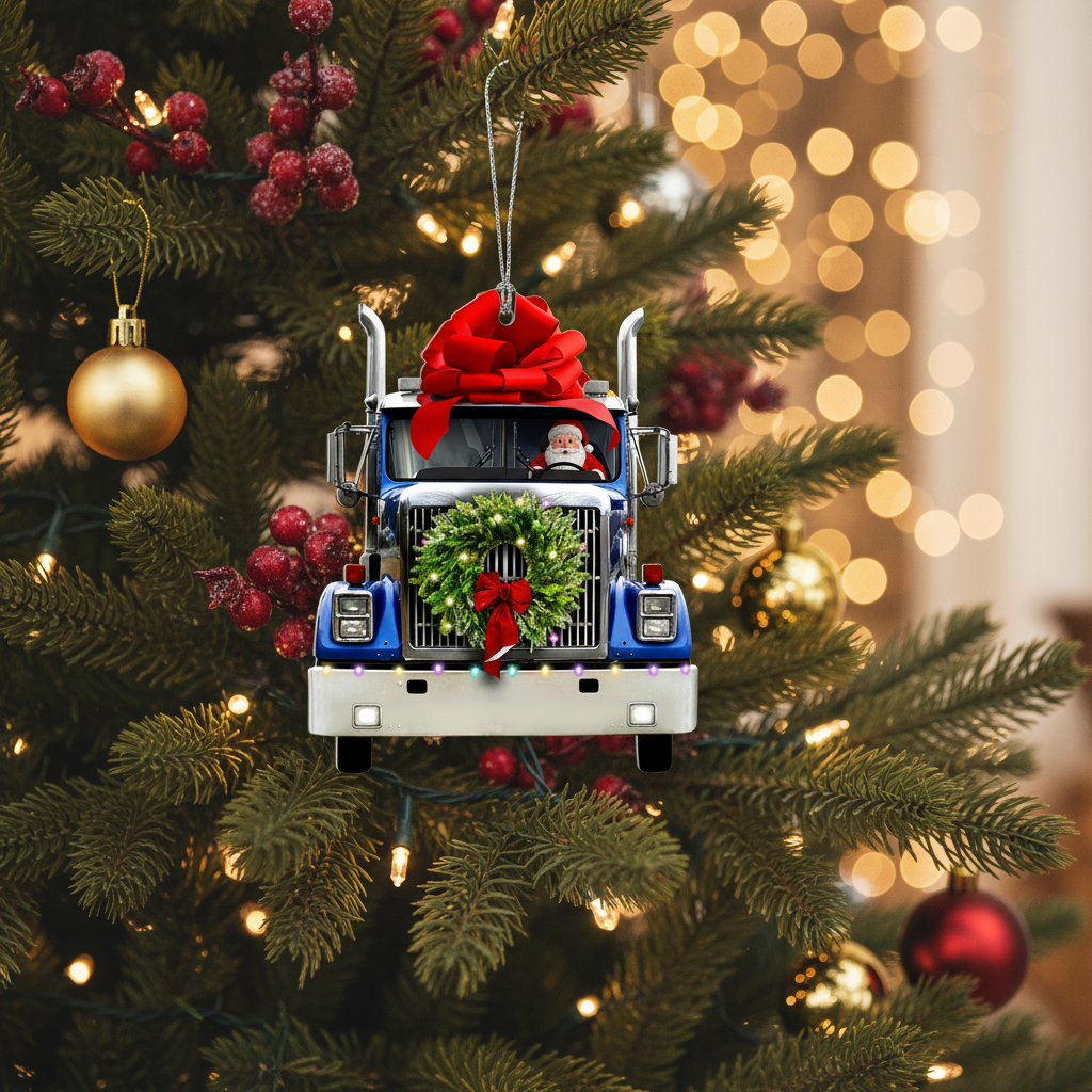 [2D FLAT ACRYLIC] Personalized Trucker Christmas Ornament | Ceramic Truck Driver Gift