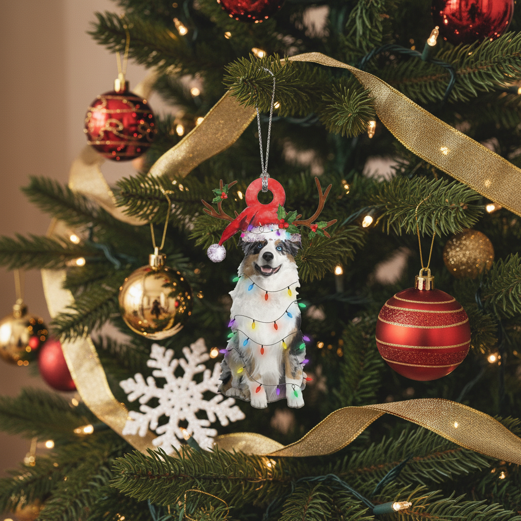 [2D FLAT ACRYLIC] Australian Shepherd Christmas Ornament – Festive Holiday Gift for Dog Lovers