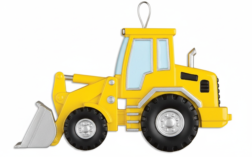 [2D FLAT ACRYLIC] Yellow Backhoe Christmas Ornament 2025 | Construction Holiday Decor & Truck Gift