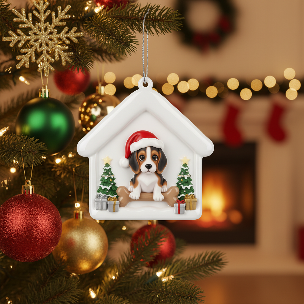 [2D FLAT ACRYLIC] Beagle Home Dog Christmas Ornament | Festive Holiday Decor for Pet Lovers
