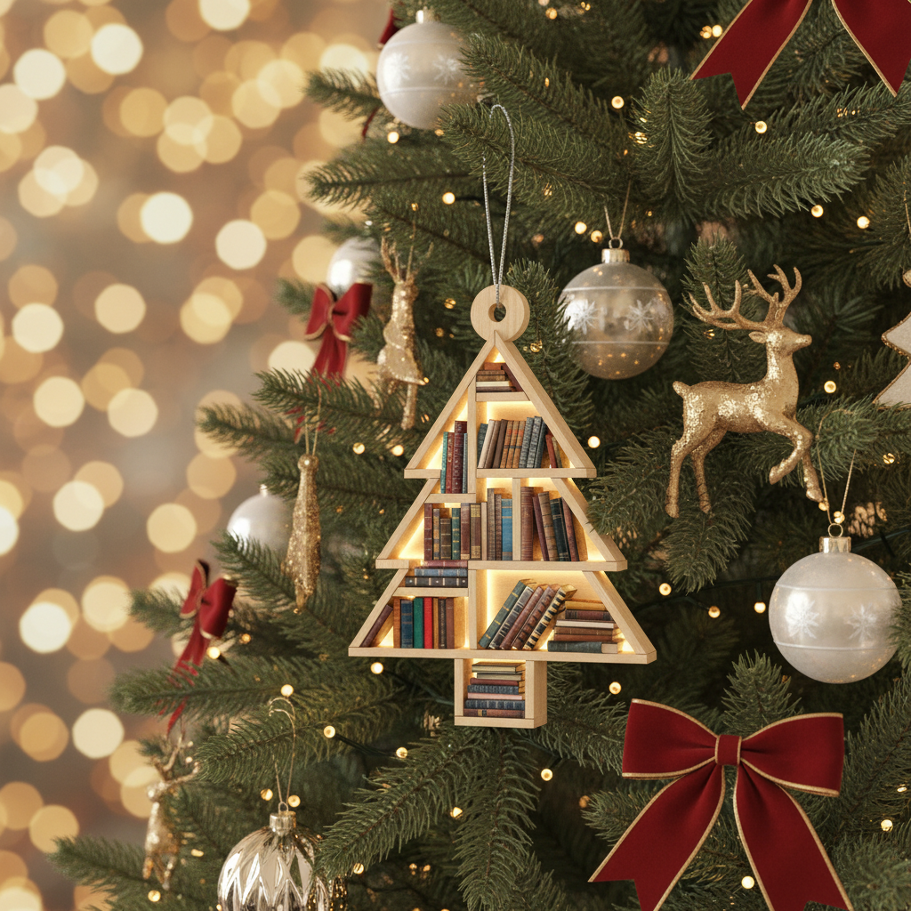 [2D FLAT ACRYLIC] Book Lover Christmas Ornament – Retro Design Gift for Readers