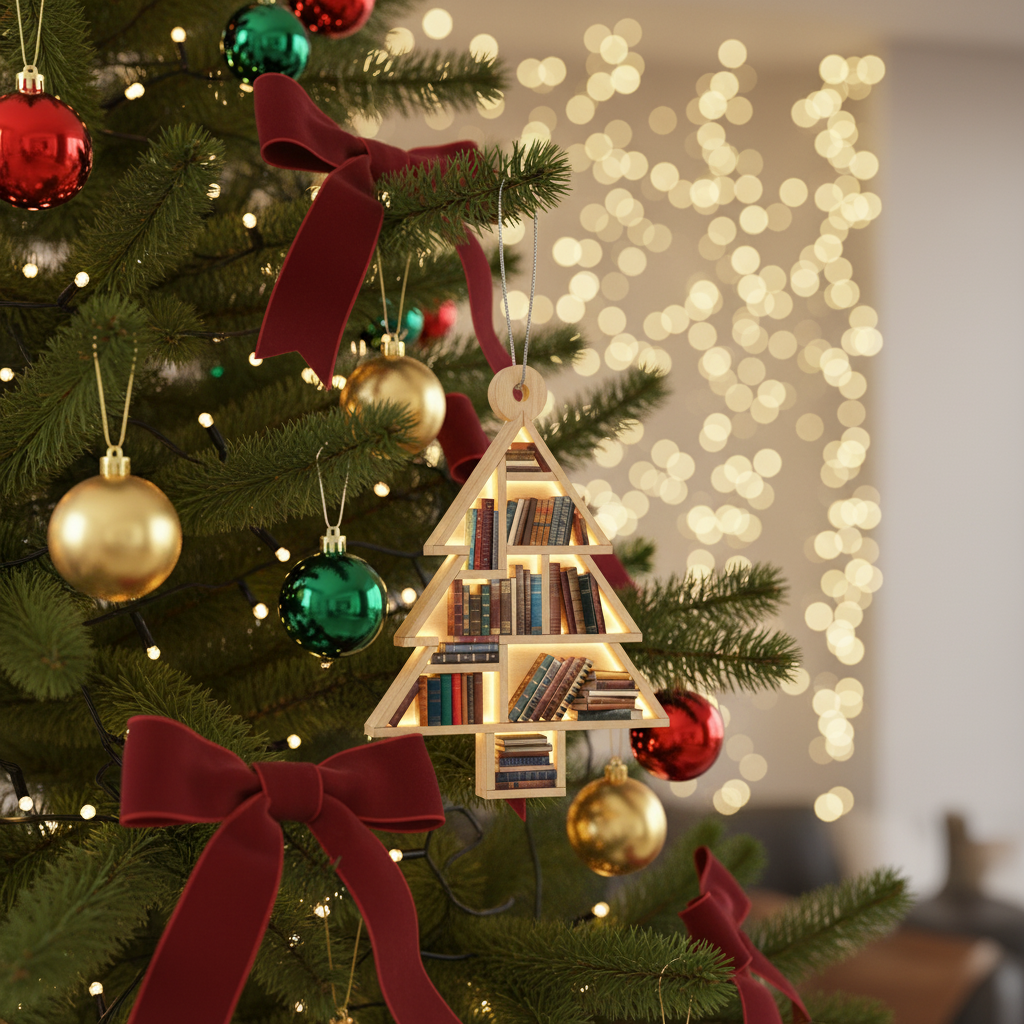 [2D FLAT ACRYLIC] Book Lover Christmas Ornament – Retro Design Gift for Readers