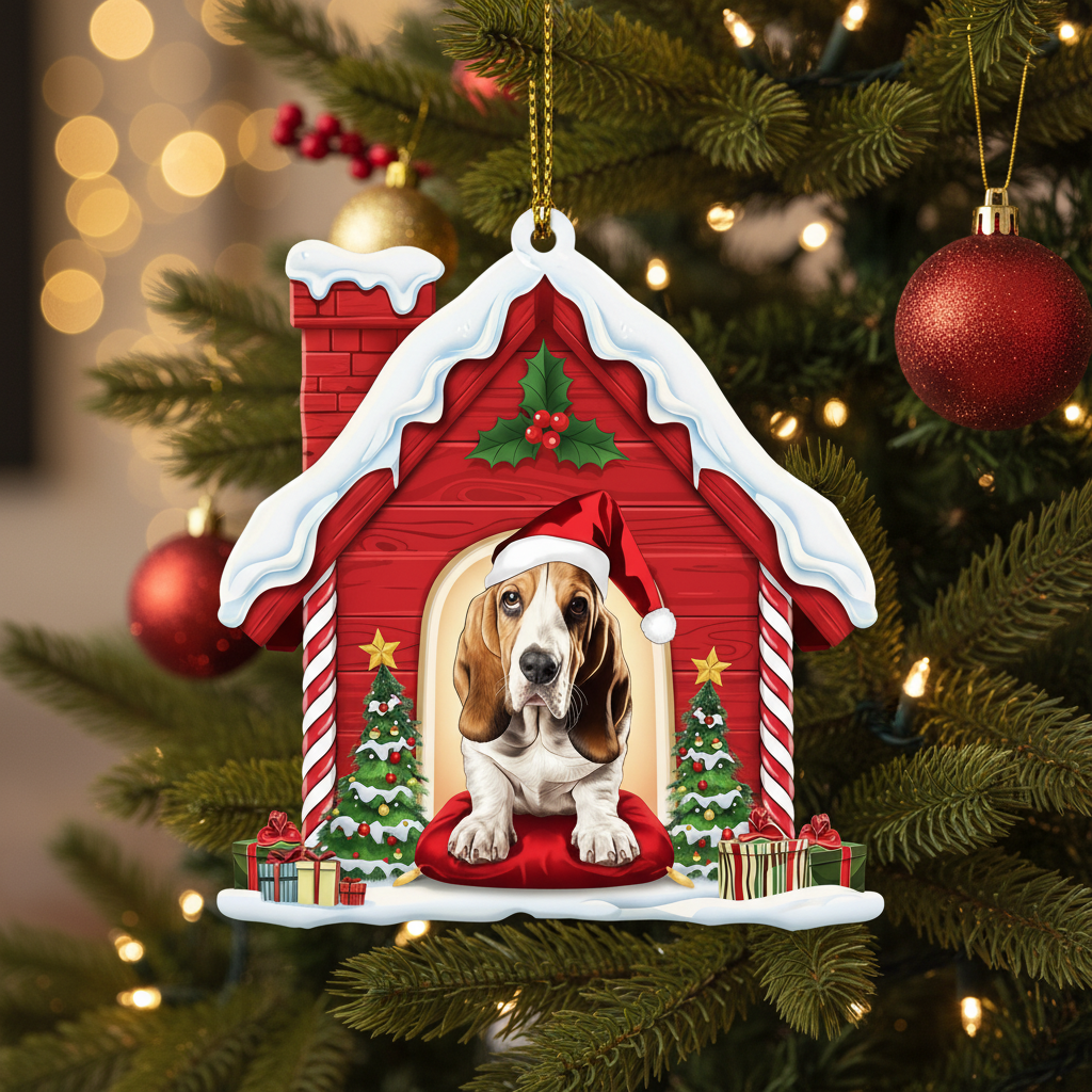 [2D FLAT ACRYLIC] Basset Hound Dog Christmas Ornament | Holiday Decor for Pet Lovers