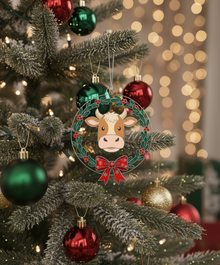 [2D FLAT ACRYLIC] Vintage Red Truck Christmas Ornament | Rustic Wood Slice Holiday Decor