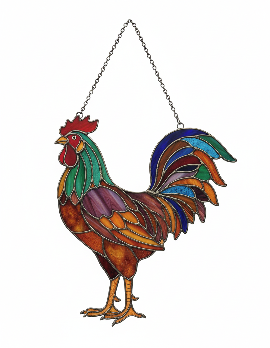 [2D FLAT ACRYLIC] Rooster Suncatcher Window Hanging – Acrylic Farm Animal Decor Gift