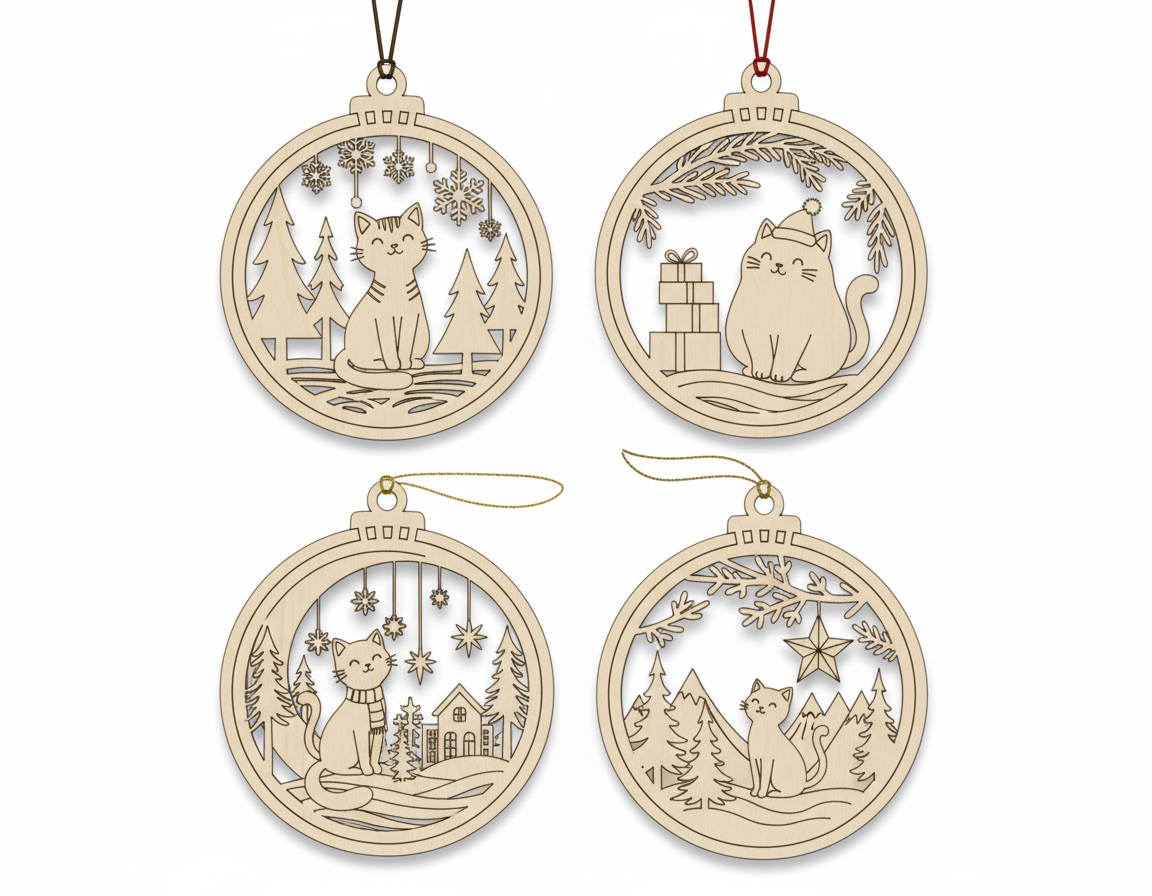 [2D FLAT ACRYLIC] Cat Christmas Ornament