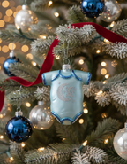 [2D FLAT ACRYLIC] Baby's First Christmas Blue Onesie Glass Ornament – Handcrafted Keepsake Gift
