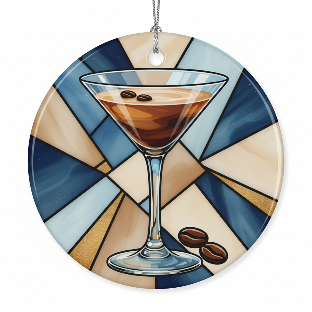 [2D FLAT ACRYLIC] Espresso Martini Cocktail Ornament – Faux Stained Glass Christmas Decor