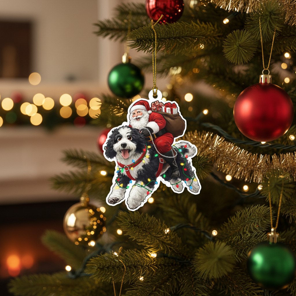 [2D FLAT ACRYLIC] Funny Bernedoodle Santa Christmas Ornament – 2025 Holiday Gift for Dog Lovers