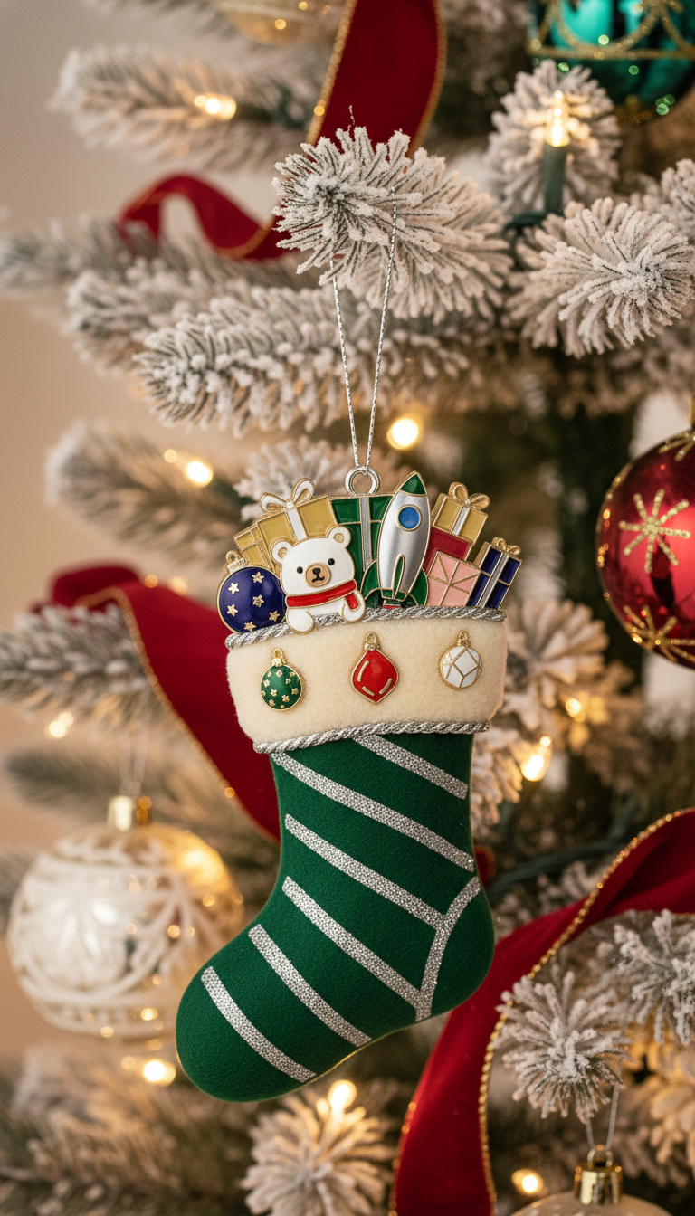 [2D FLAT ACRYLIC] Elegant Metal Christmas Sock Ornament 2025 – Keepsake Holiday Decoration & Gift