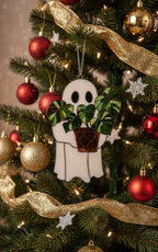 [2D FLAT ACRYLIC] Cute Ghost Plant Halloween Ornament – Faux Stained Glass Suncatcher for Gothic Decor