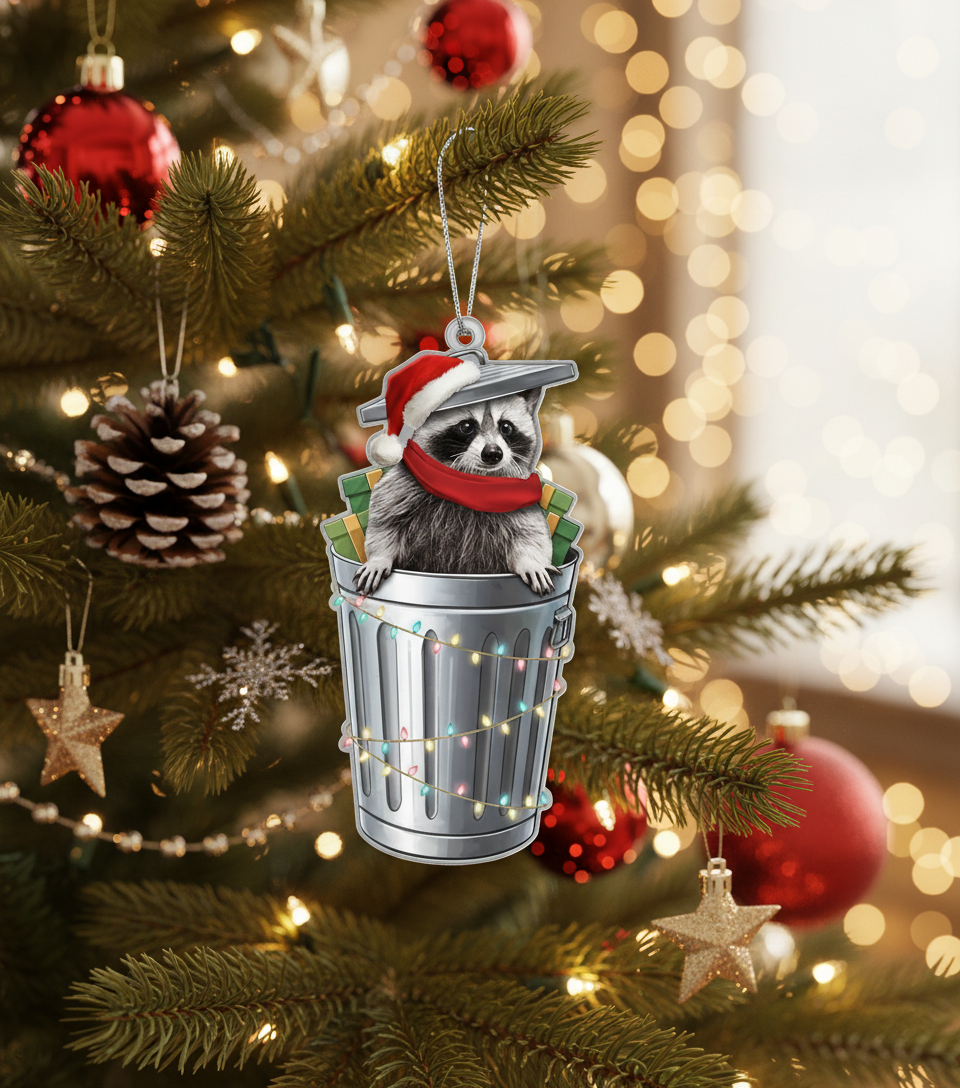 [2D FLAT ACRYLIC] Quirky Raccoon Christmas Ornament – Holiday Decor for Raccoon Lovers