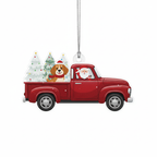 [2D FLAT ACRYLIC] Boston Terrier in Red Truck Christmas Ornament | Dog Lover Holiday Decor & Car Charm