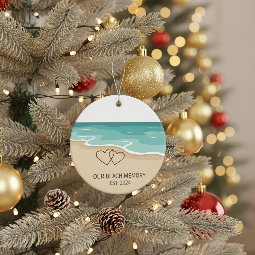 [2D FLAT ACRYLIC] Beach Memory Couple Ornament 2025 - Ocean Vacation Keepsake