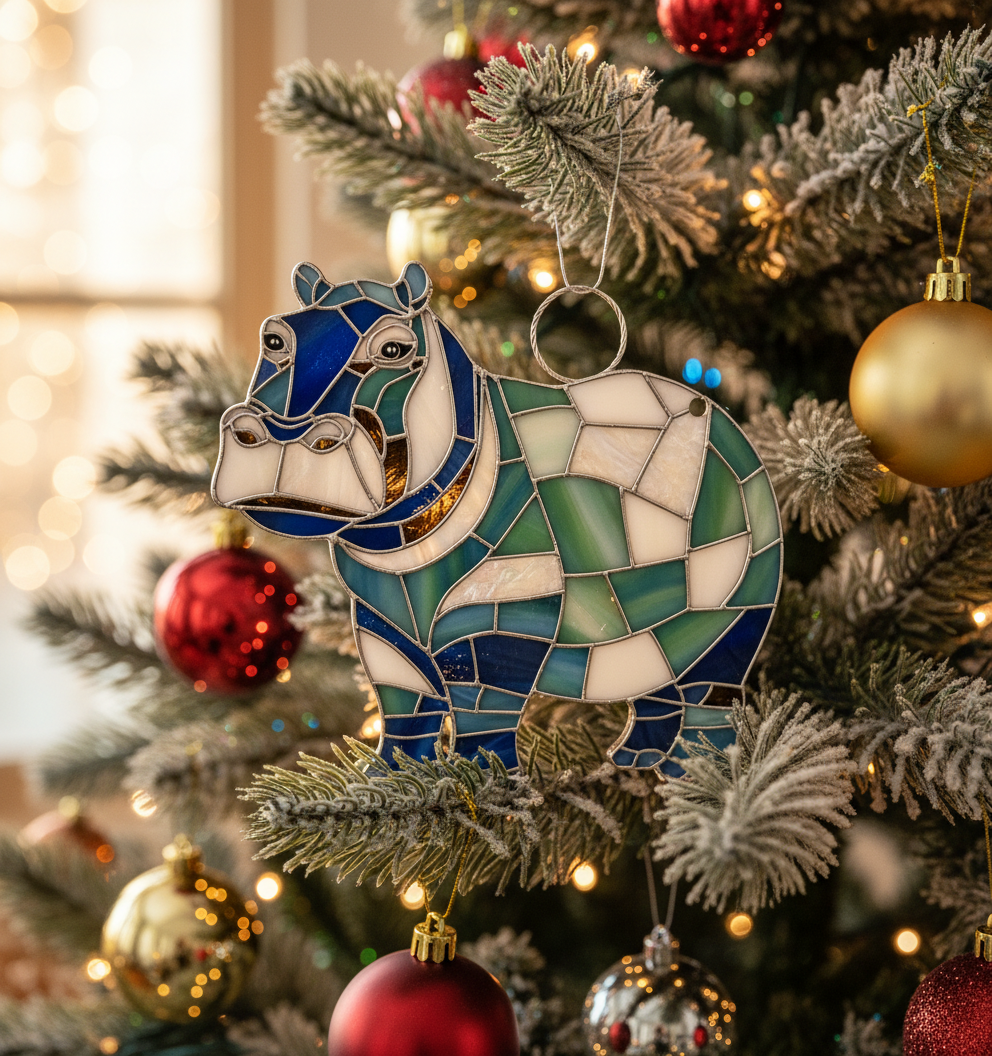 [2D FLAT ACRYLIC] Charming Hippo Hanging Ornament – Acrylic Decor Gift for Hippo Lovers