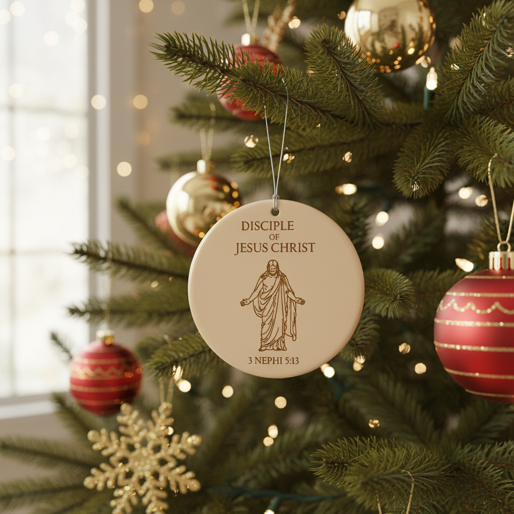 [2D FLAT ACRYLIC] Rustic Christus Christmas Ornament – Disciple of Christ LDS Gift