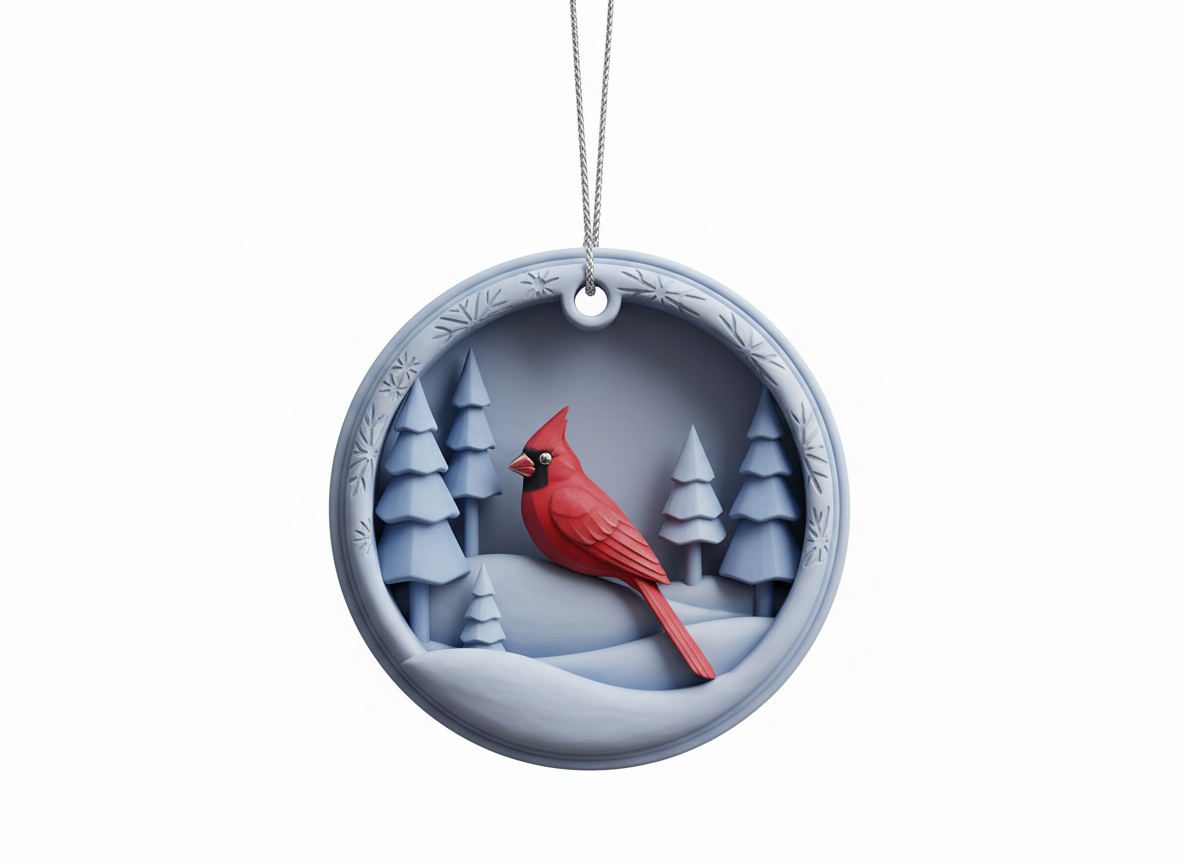 [2D FLAT ACRYLIC] Cardinal Bird Christmas Ornament Sublimation Design