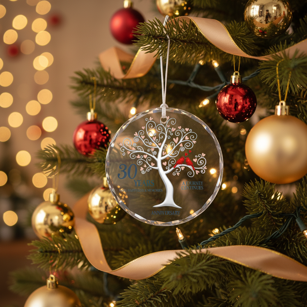 [2D FLAT ACRYLIC] 30th Pearl Anniversary Glass Ornament – Wedding Keepsake Gift for Parents & Couples