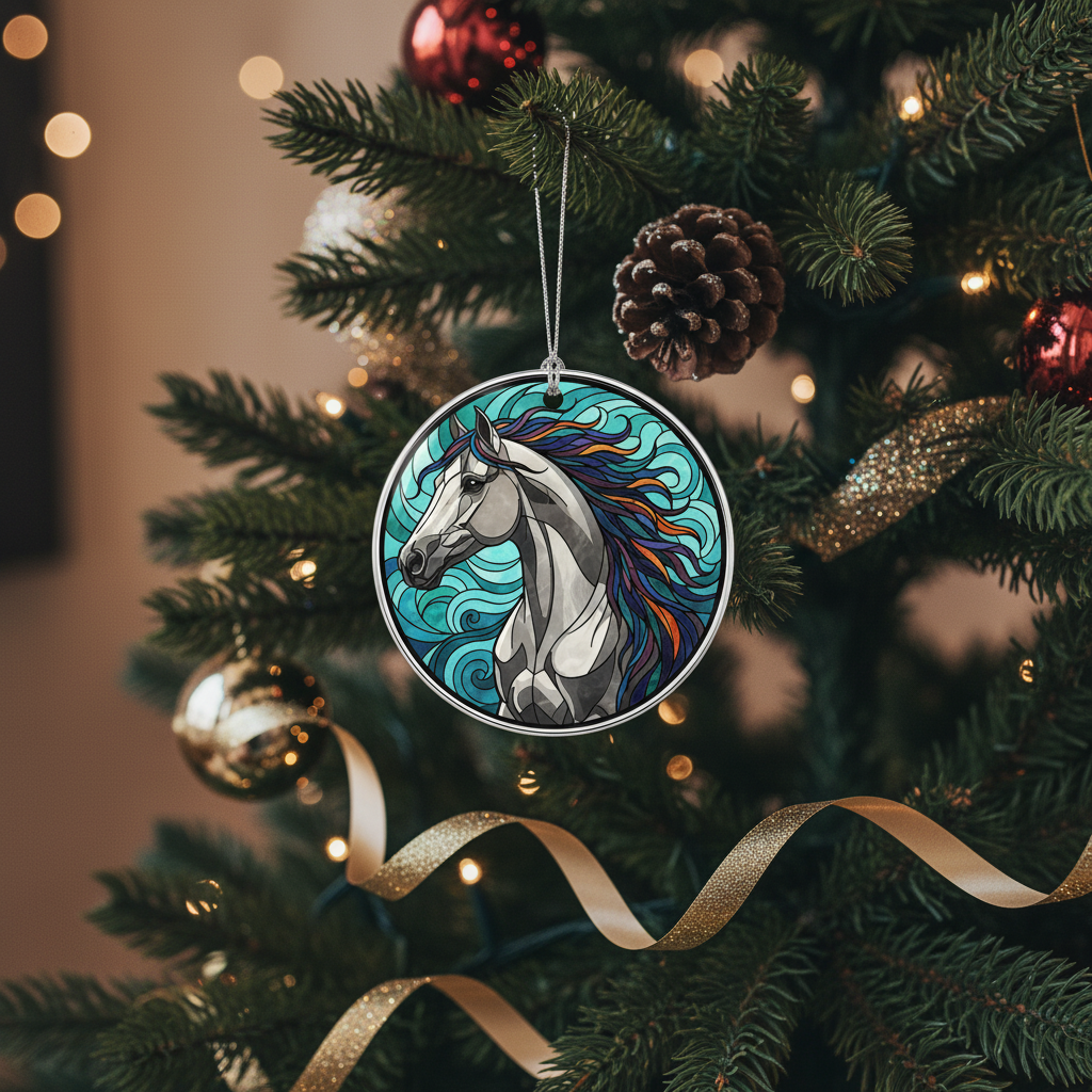 [2D FLAT ACRYLIC] Ceramic Horse Christmas Ornament – Gift for Equestrian Lovers