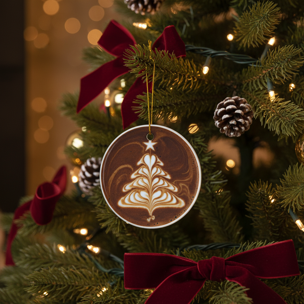 [2D FLAT ACRYLIC] Ceramic Latte Art Christmas Ornament – Gift for Coffee Lovers